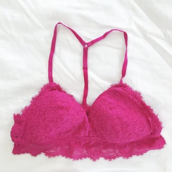 Aerie Padded Lace Eyelash Bra Pink L - Picture 1 of 6